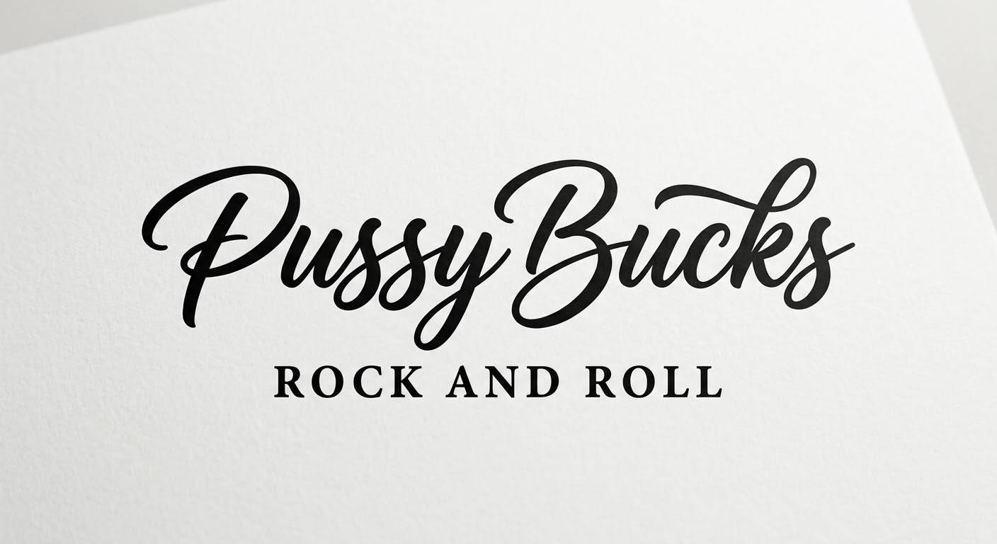 PussyBucks — Rock and Roll lettering, printed on card